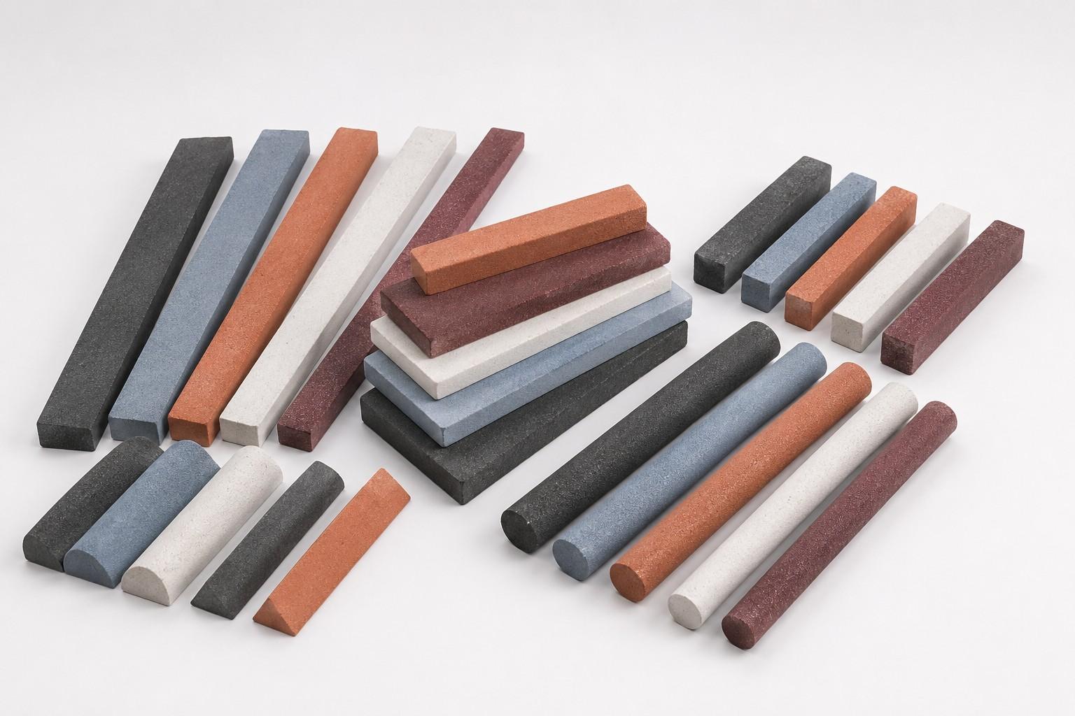 Square, round, triangular and half-round oil-stone and abrasive-stick forms